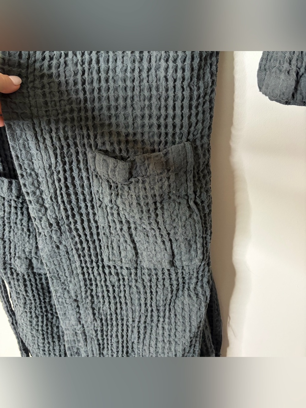 Bathe. Textured Open-Front Robe Cardigan - Charcoal Gray - Picture 6 of 6